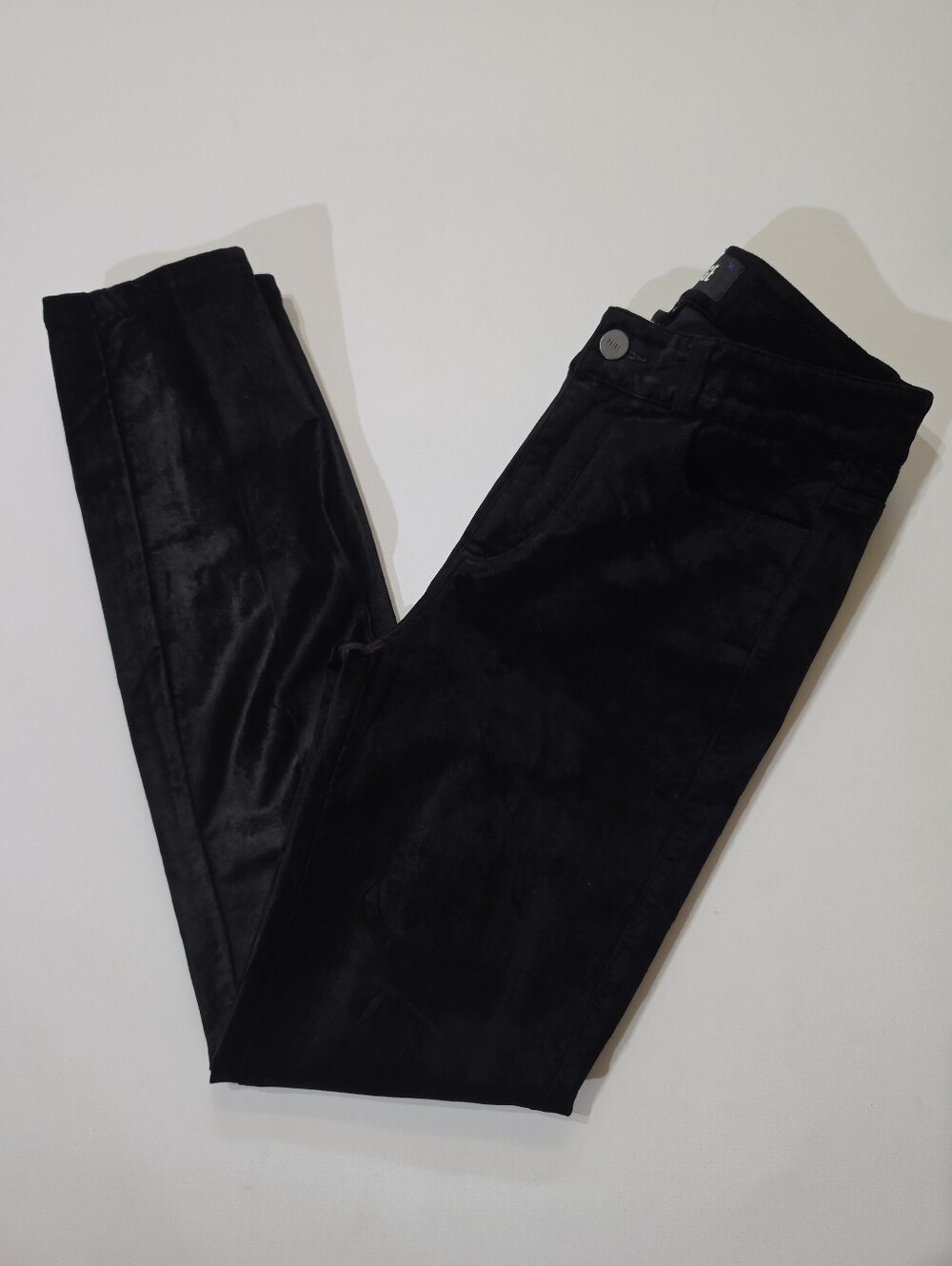 Paige Crushed Velvet Coated Skinny Jeans Womens 26 Black Night Out Streetwear